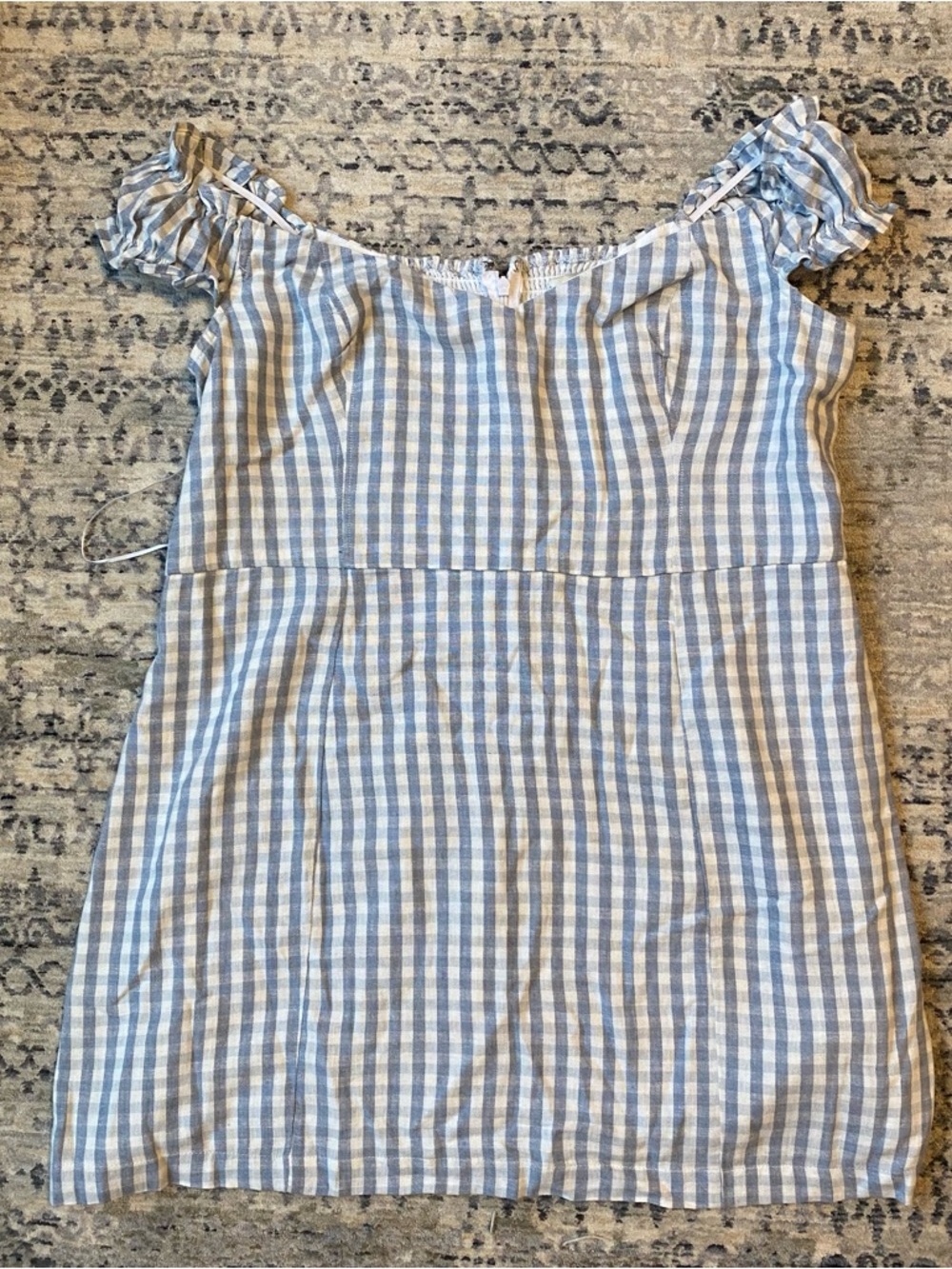 Abercrombie & Fitch Light Blue and White Smocked Gingham Mini